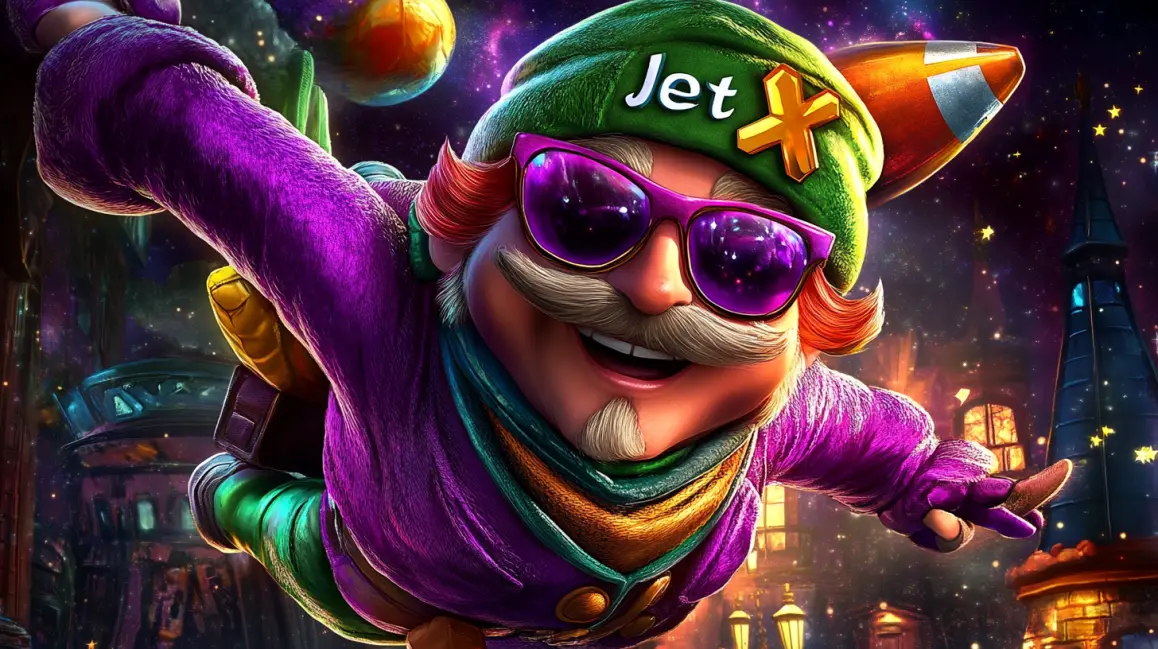Blast Off for Cosmic Wins with JetX at 77ABC. A fun pilot with a jetpack flies through a vibrant galaxy in the 'JetX' game, a thrilling crash game with cosmic multipliers and explosive wins available at 77ABC.