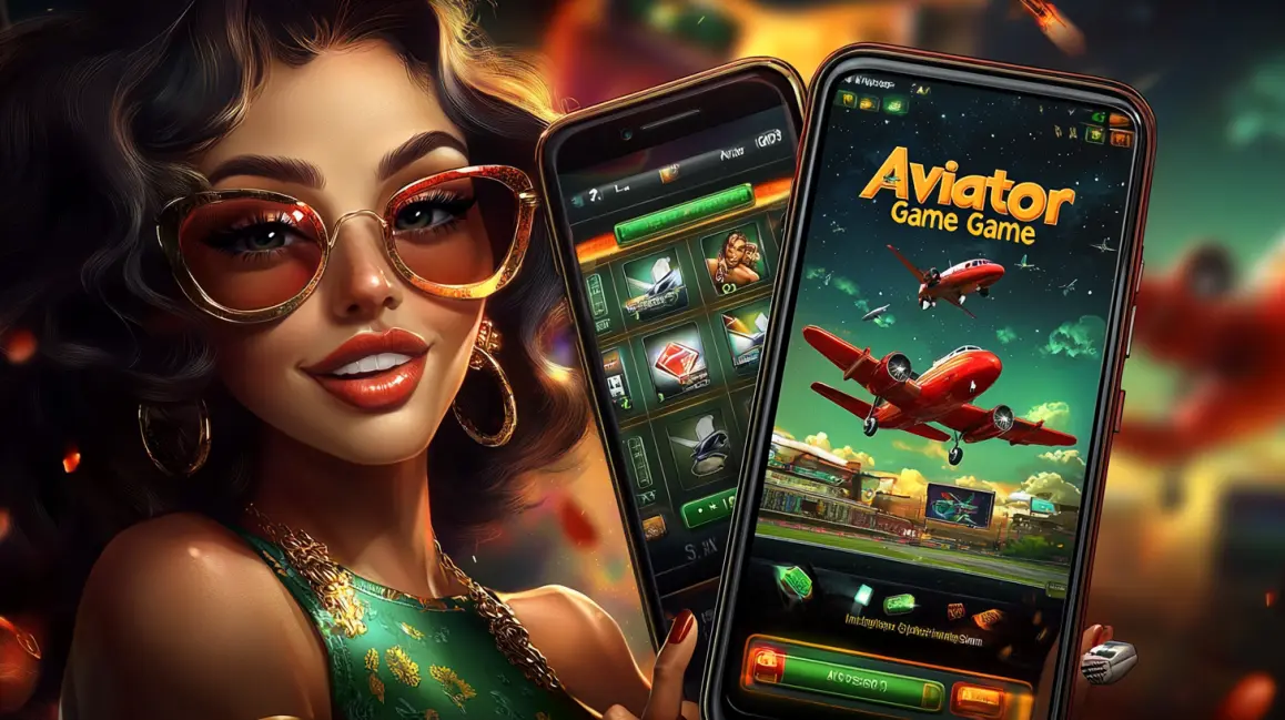 Play the Thrilling Aviator Game on Any Device | 77ABC. A stylish woman holds up two phones showing the 'Aviator Game', highlighting the thrilling cross-platform experience and big win potential at 77ABC.